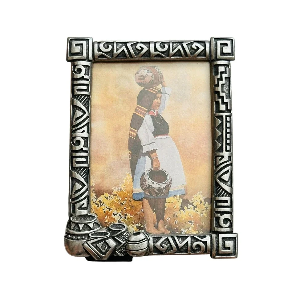 Western Arizona Pewter Geometric Relief 4x6 Photo Frame Southwestern Retro